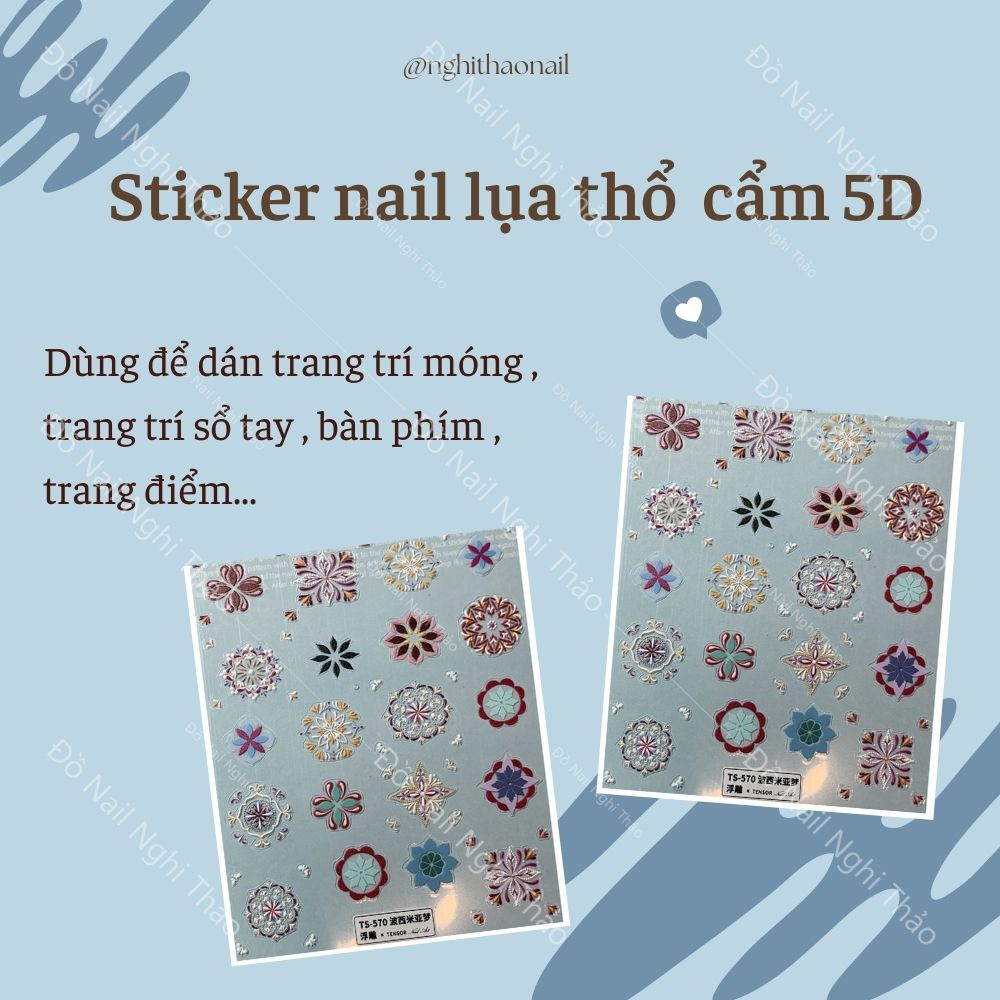 Sticker nail lụa thổ cẩm 5D