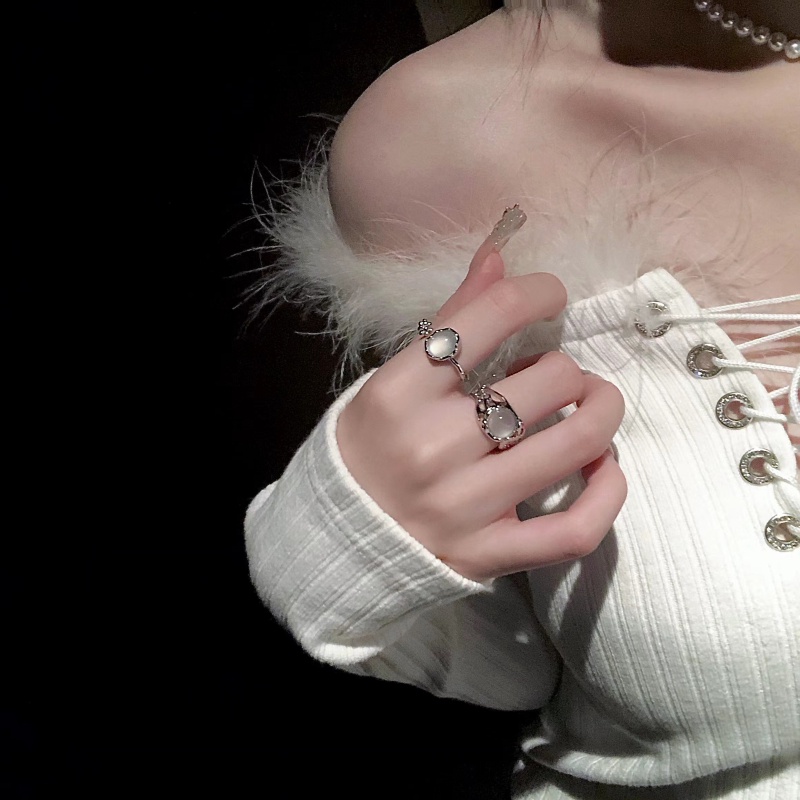 Nhẫn bạc dạng mở 17KM hình nụ hoa đính đá opal