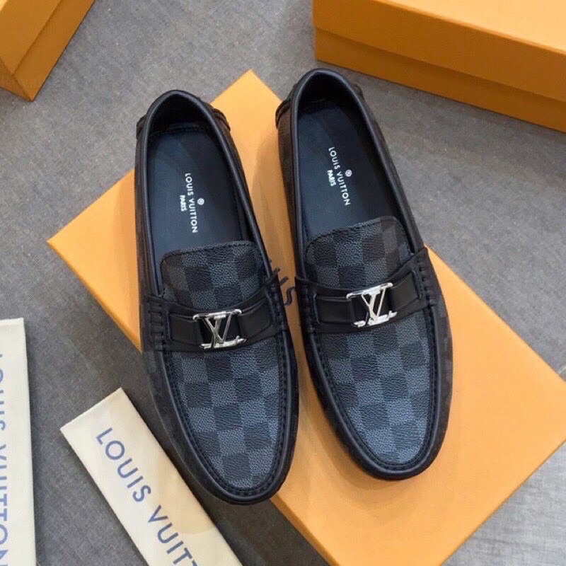Giày lười lv da mềm có logo hình lv giày có hình vuông tím tan