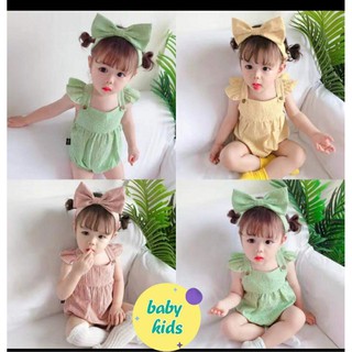 Body kẻ đũi xốp kèm nơ đầu bé gái