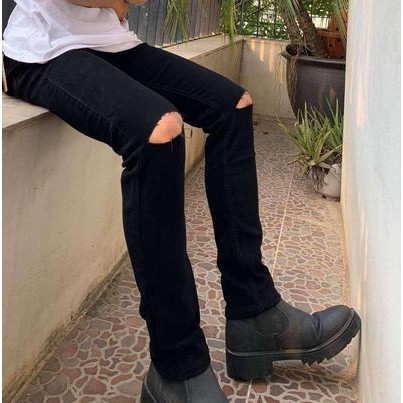 Quần Jean Nam Rách Gối Màu Đen Vải Co Giãn 4 Chiều, Không Phai Màu, Phong Cách Skinny Hàn Quốc- J0 | BigBuy360 - bigbuy360.vn