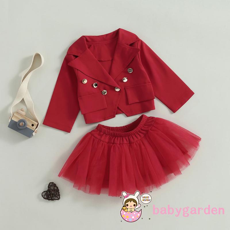 Set Áo Khoác Tay Dài Màu Trơn + Chân Váy Tulle Cho Bé Gái 1-7 Tuổi