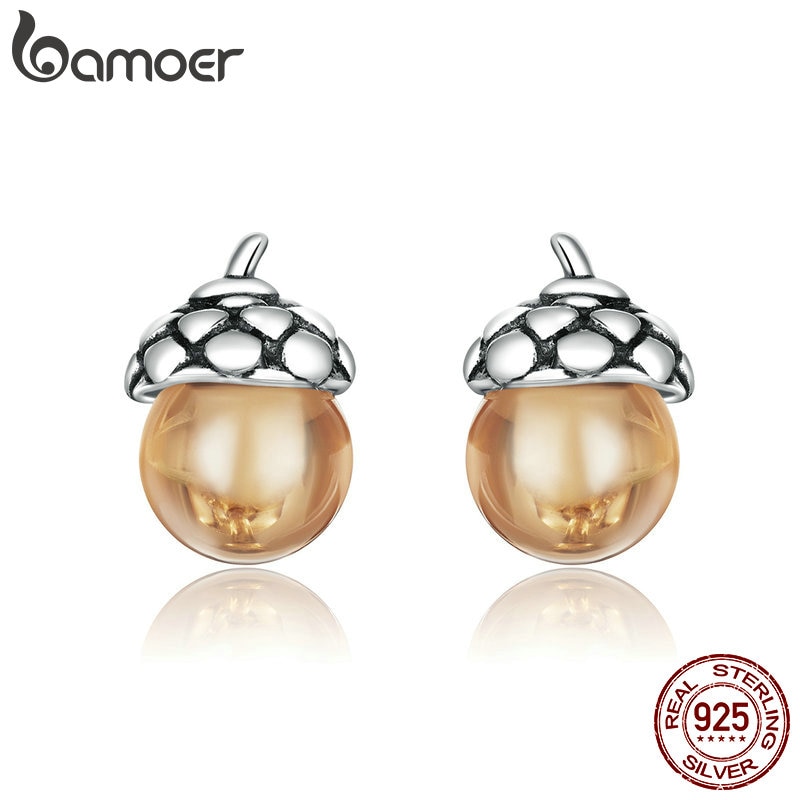 Khuyên Tai Đinh Tán Bamoer SCE935 Bằng Bạc 925 Thật Hình Quả Sồi Sáng Bóng Ấn Tượng