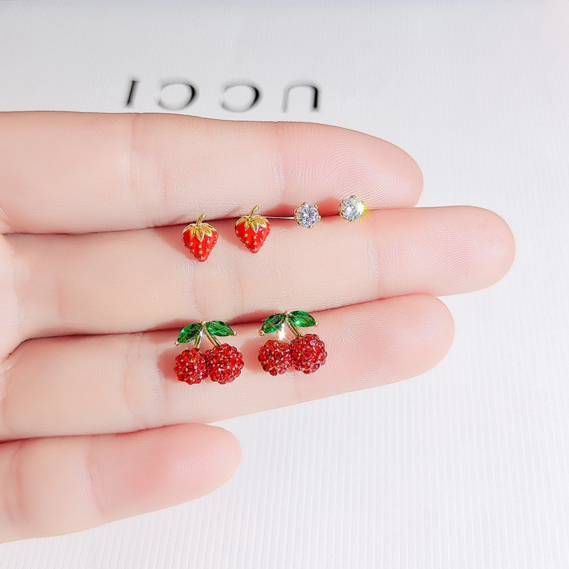 Khuyên tai JIUDUOLAN thiết kế quả cherry/ dâu tây màu đỏ dễ phối đồ thời trang xinh xắn