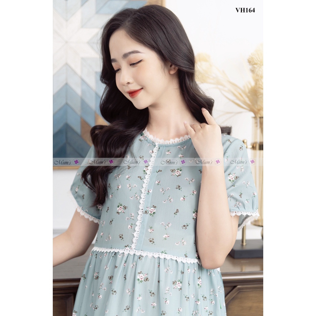 ĐẦM BẦU  FREESHIP  Váy bầu mùa hè dáng baby doll hoa nhí tăm xanh hoa nhí