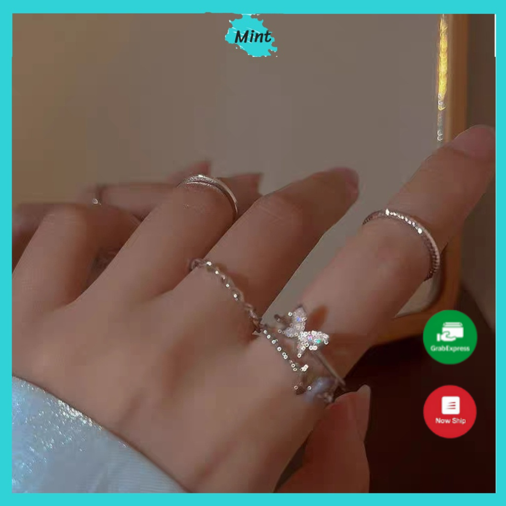 Set Nhẫn ❤️FREESHIP❤️ Bộ Nhẫn Nữ Hình Bướm Đính Đá Zicon 4 Món Sang Chảnh Phong Cách Hàn Quốc