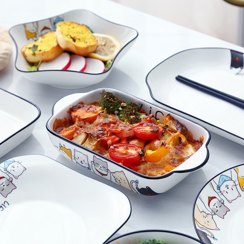 Đĩa sứ sâu lòng nhiều hình dáng họa tiết mèo life Holame