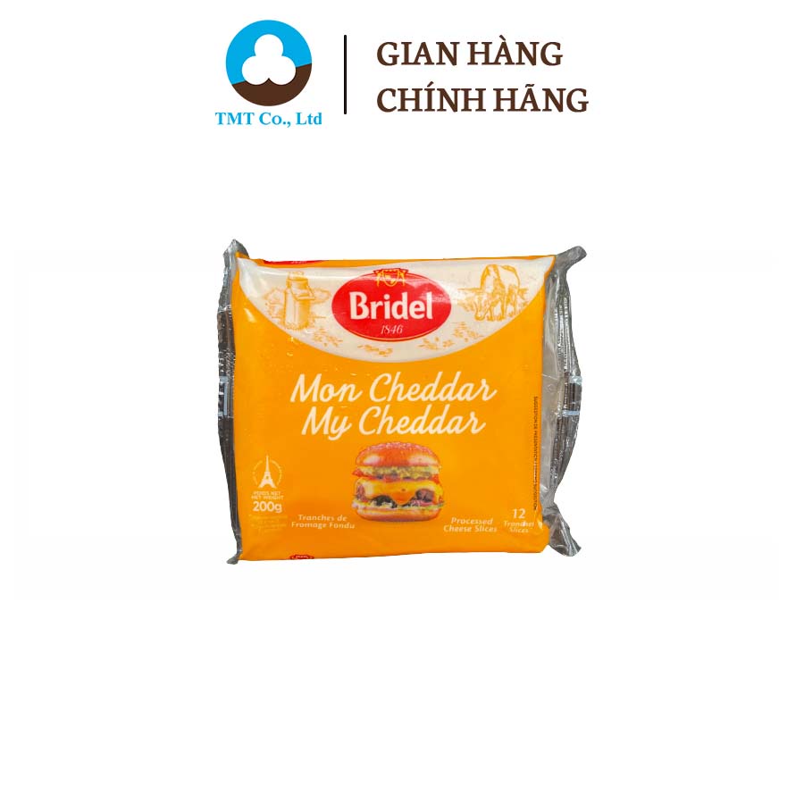 Phô mai lát cheddar Bridel 200g hộp 12 miếng