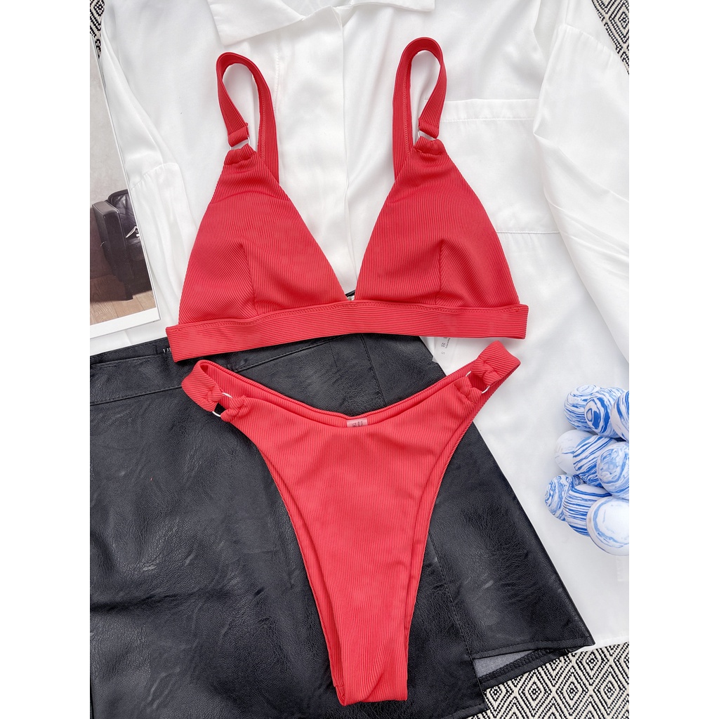 Bộ Bikini Màu Trơn Có Đệm Ngực Kim Loại Màu Sắc Đơn Giản Cho Nữ LG62