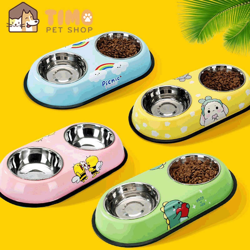 Bát Đôi Inox Khay Lớn - Kiểu Dáng Mới 2022 Dễ Thương - Đế Chống Trượt