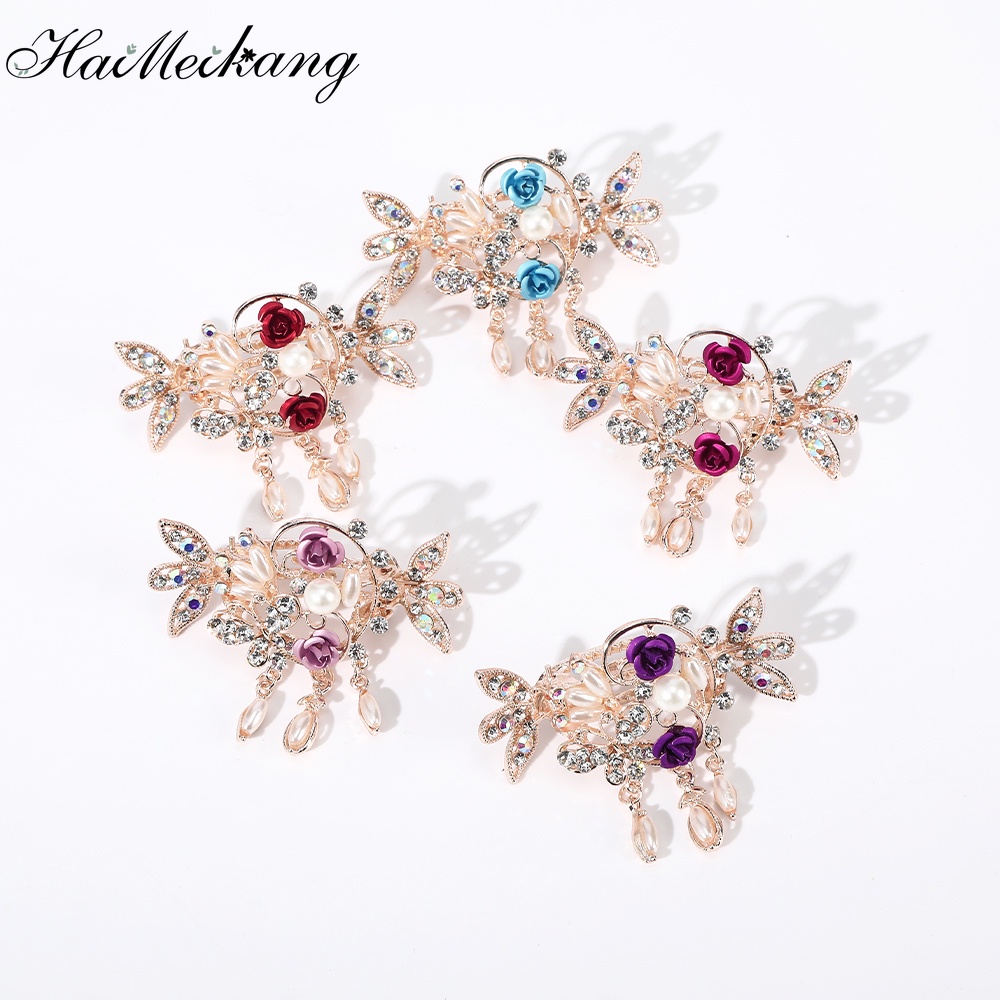 Kẹp tóc HAIMEIKANG đính đá hình hoa/chim công với tua rua cho phụ nữ