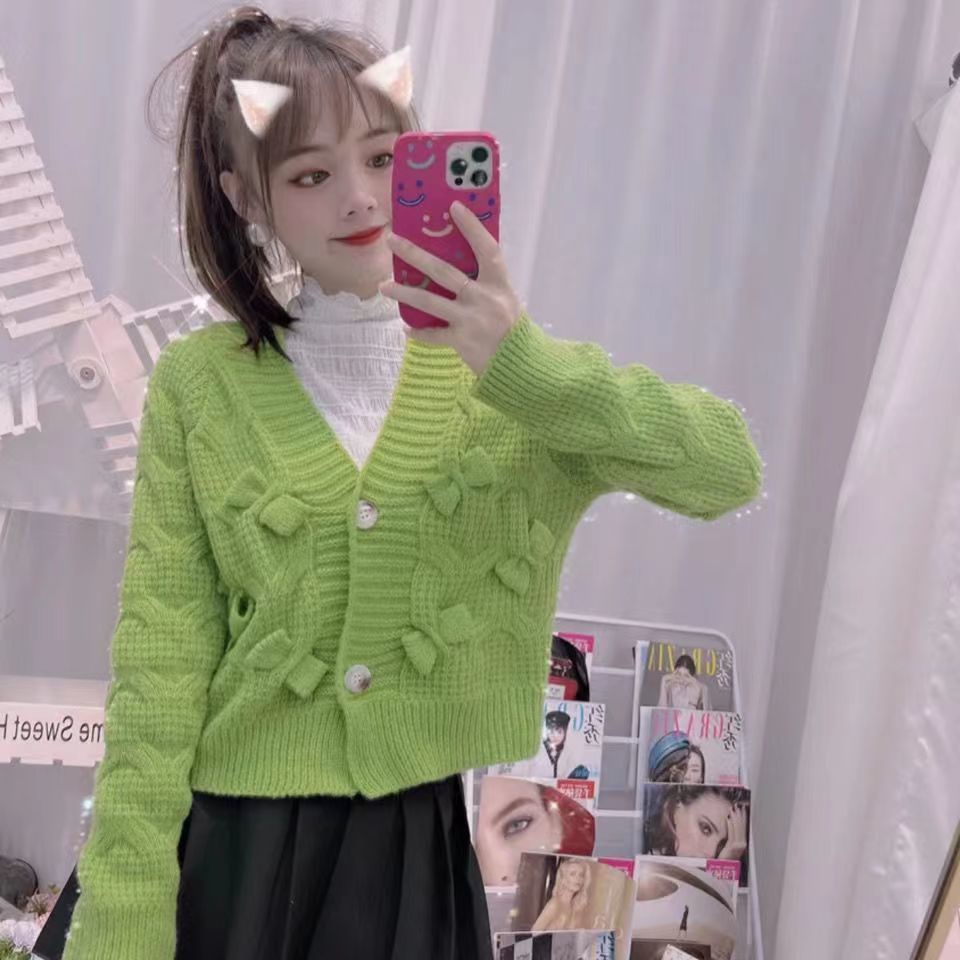 Áo Sweater Dệt Kim Dáng Rộng Đính Nơ Thời Trang Mùa Thu Hàn Quốc Mới