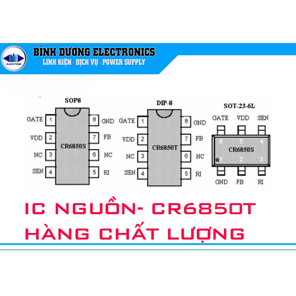 COMBO 2 IC NGUỒN LINH KIỆN Cr6850 Cr6850T Dip-8 VÀ SOP 8 CHÂN CẮM CHÂN DÁN MỚI