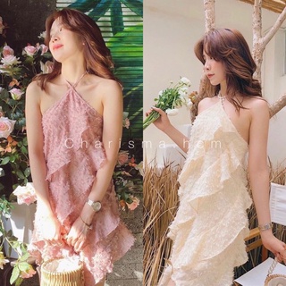 (xả kho) Váy Đầm cổ yếm lông vũ bèo tầng