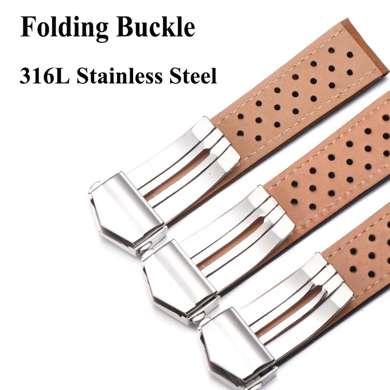 Dây Đeo Bằng Da Bò Thật 22mm Màu Xám Đen Xám Cho TAG Heuer CARRERA