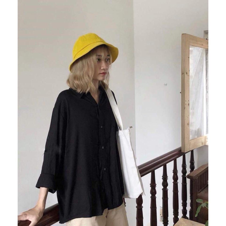 Áo sơ mi nam nữ dài tay UNISEX BASIC TRƠN Form rộng màu trắng và đen Chất cotton lụa mịn mát Bigsize