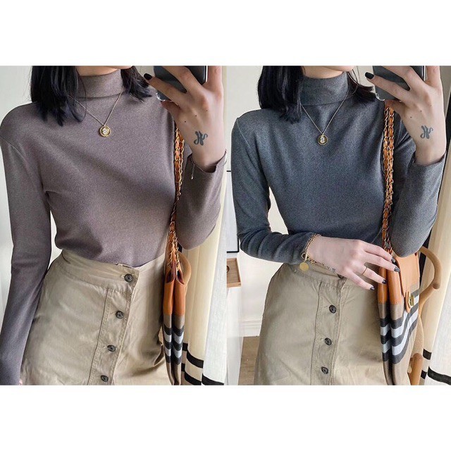 Áo giữ nhiệt nữ FREESHIP Áo Len Cổ Lọ Xuất Nhật MoTie (Túi Zip) .