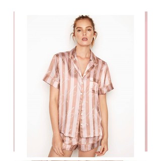 bộ pijama lụa mềm victoria sọc hồng nhạt