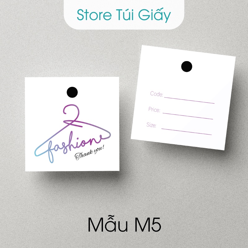Mác quần áo, Tag treo đồ kèm bảng thông tin, Set 100 Tag 5x5cm đã khoan sẵn lỗ, giấy dày cứng cáp. Store Túi Giấy
