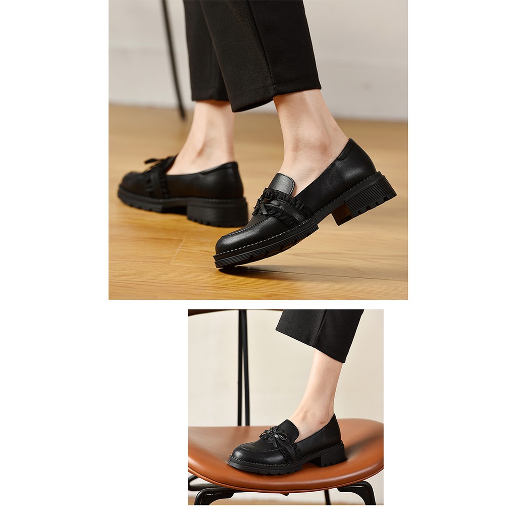 Giày Da Nữ Giày LOLITA Đính Nơ	Ren Hoa Bánh Mì 4 Phân Phong Cách Nhật Bản