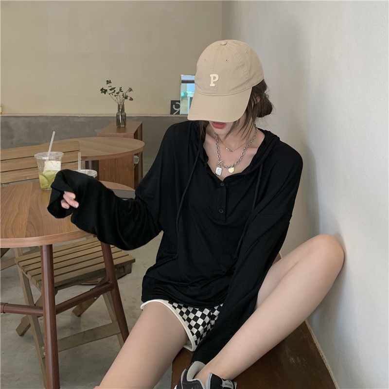 Áo Thun Nữ Dài Tay Có Mũ Trùm Đầu Phong Cách Mới