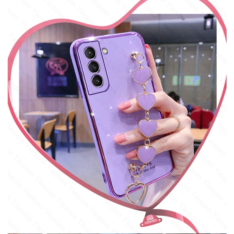 Ốp Điện Thoại Silicon Mạ Sang Trọng Có Dây Đeo Cổ Tay Cho Samsung Galaxy S22 S21 S20 Ultra S21 FE S20 Plus S20 +