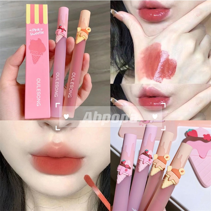 Abpopa OULESONG® Son Môi Dưỡng Ẩm Chống Dính Không Phai Màu Thiết Kế Hình Cây Kem Trái Tim