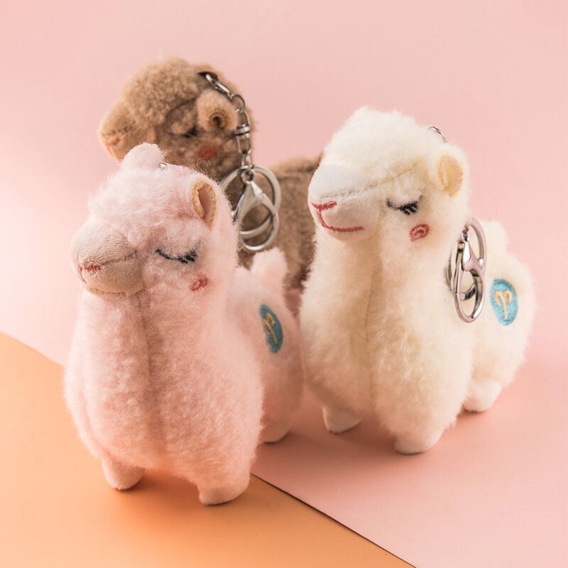 Móc khóa bông xù Lạc Đà Alpaca nhắm mắt 12cm - Alpaca sắc màu 10cm - Nhóc Bò Sữa ngồi bệt 10cm