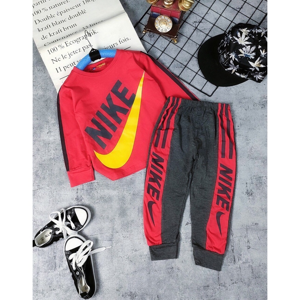 Bộ thể thao tay dài quần dài thun Cotton  4c Monkey cho bé trai size đại 23-42kg Quần áo trẻ em Pikakid