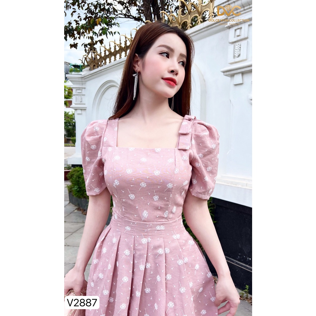 VÁY HỒNG XÒE DẬP LY V2887  - DOLCE VIVA COLLECTION
