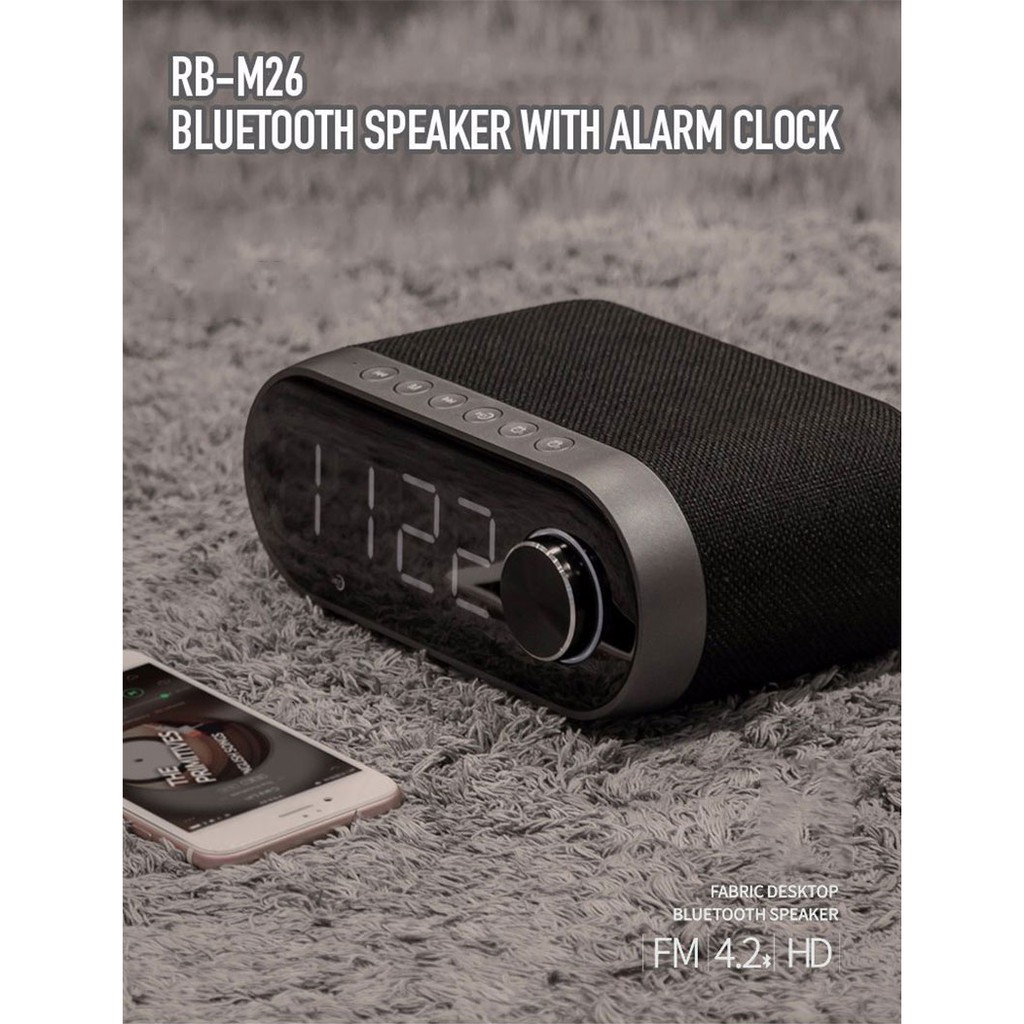 Loa bluetooth kiêm đồng hồ báo thức cao cấp nghe đa năng FM, USB, Thẻ nhớ âm thanh nổi HiFi Remax RB - M26