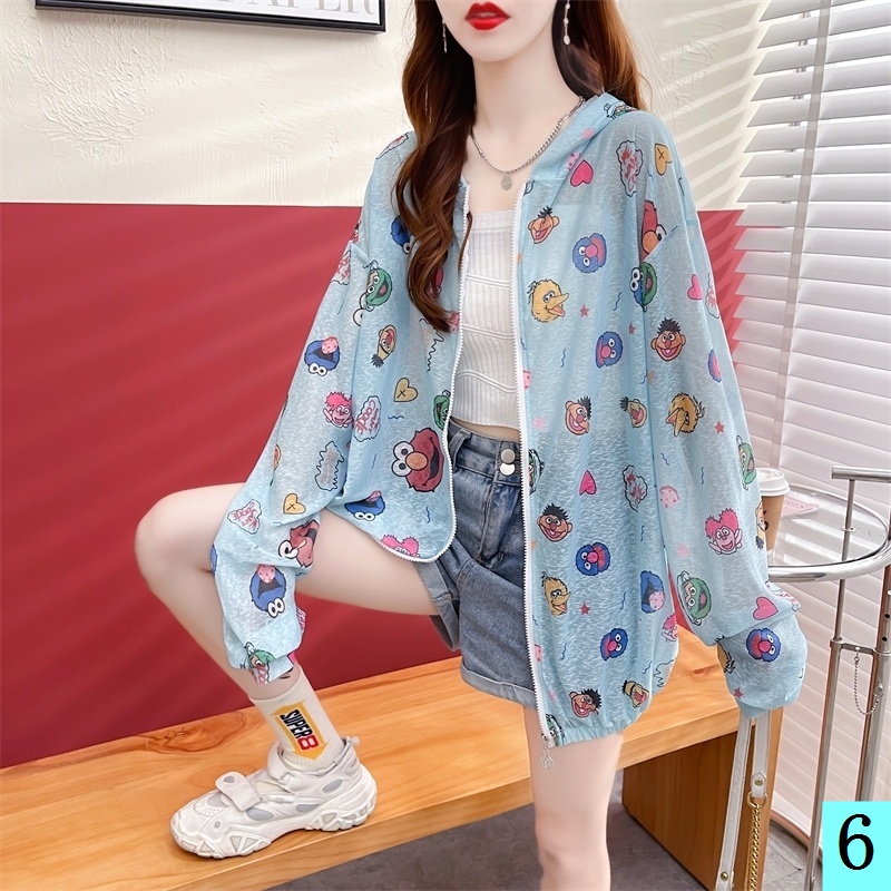 Áo Chống Nắng Bằng Lụa Lạnh Nhẹ Thoáng Khí In Họa Tiết Hoạt Hình Phong Cách Phương Tây Thời Trang Cho Nữ