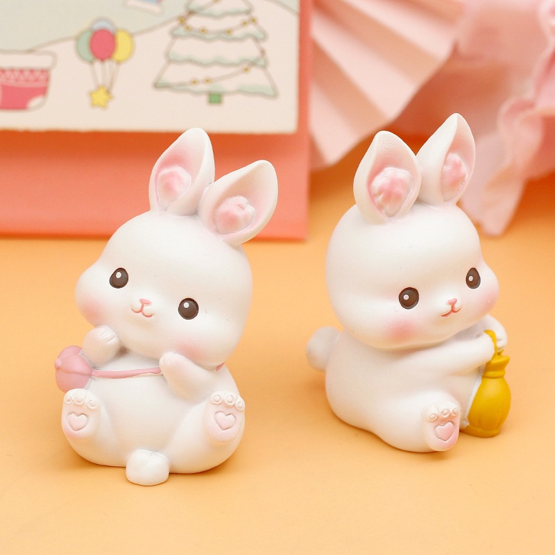 Set 4 mô hình thỏ béo dễ thương trang trí ô tô góc làm việc