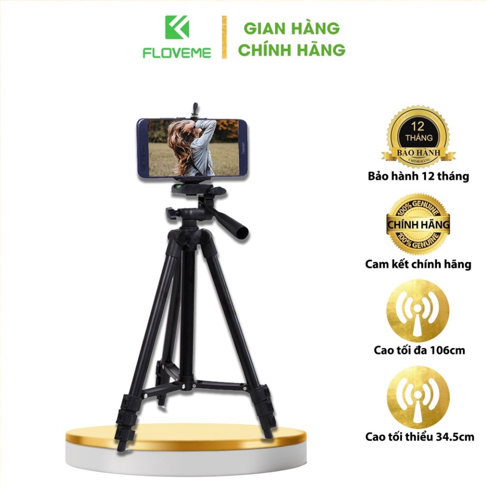 Gậy 3 chân chụp hình máy ảnh, điện thoại Tripod Floveme - 3120, góc quay xoay được 360 độ, quay livestream, chụp hình