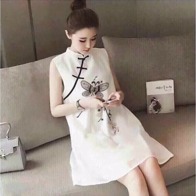 Đầm bầu váy bầu đầm suông đầm ovesize công sở cổ tàu chuồn chuồn thời trang Hàn Quốc