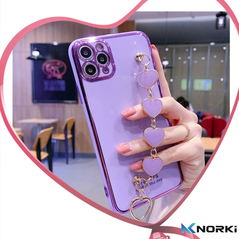 Ốp Điện Thoại Mềm Mạ Hình Trái Tim Có Dây Đeo Tay Cho Samsung Galaxy S22 S21 S9 Plus S21 S22 Ultra S21FE S20