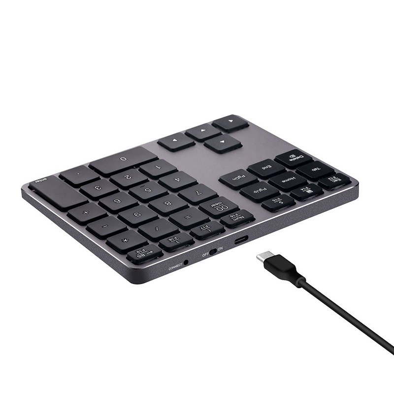 [New]Aluminum Alloy Bluetooth Wireless Numeric Keypad 35 Keys Digital Keyboard for Accounting Teller Windows IOS Mac OS Android PC Tablet Laptop (Gray)