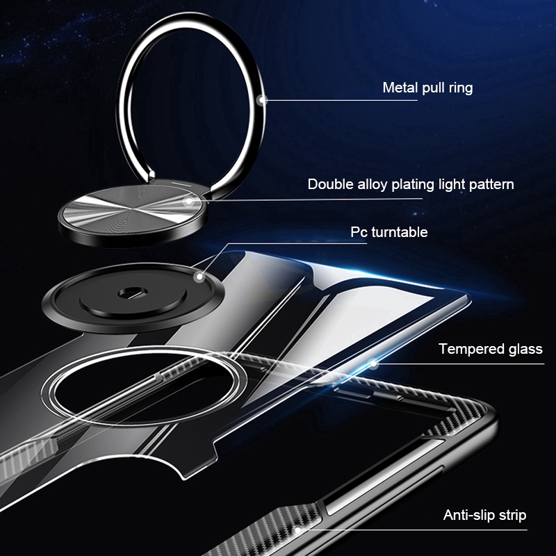 Huawei P20 Pro Lite Nova 4 4e Nova 3e Magnetic Ring Stand Holder Transparent TPU+PC Armor Case Cover