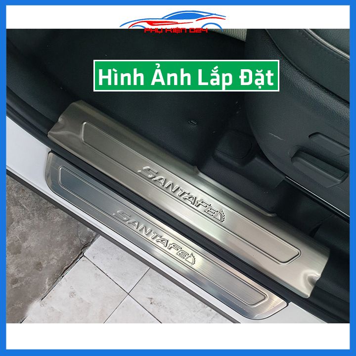 Bộ ốp bậc cửa trong ngoài nẹp bước chân Santafe 2015-2016-2017-2018 Inox chống trầy trang trí xe