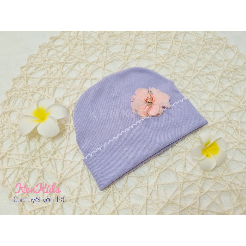 SET 3 Nón mũ tròn bo sơ sinh chất mềm - đính hoa đáng yêu cho bé gái