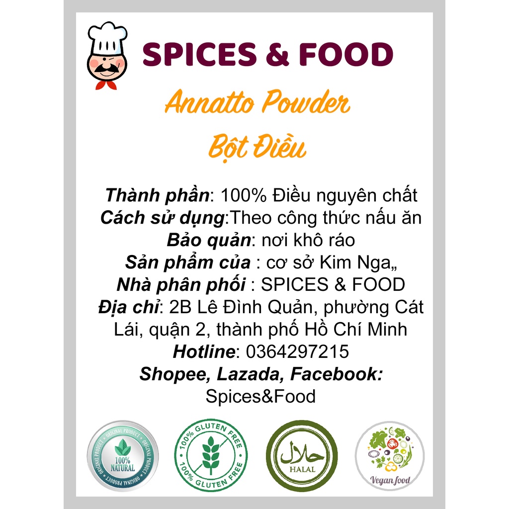 Annatto Powder - bột Điều Màu tự nhiên nguyên chất màu gạch tôm