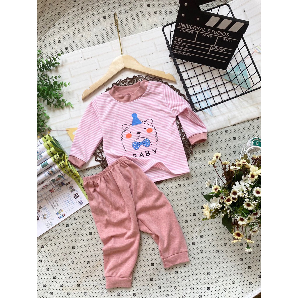 Bộ dài tay Unchi nỉ cotton kẻ,cổ viền, quần màu QATE194,Namkidshop