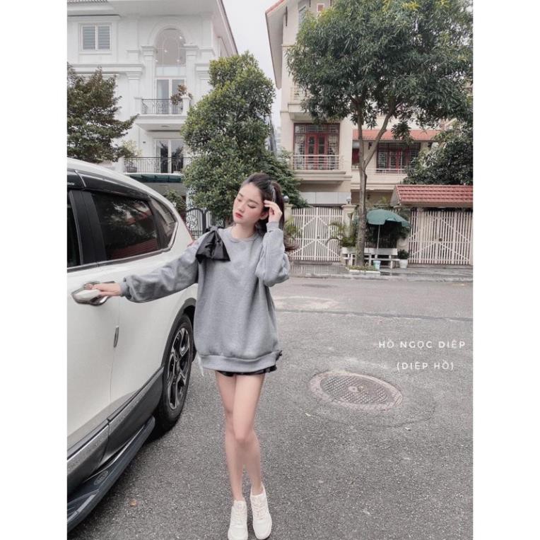 ÁO NỈ ĐÍNH NƠ 2 MÀU ĐEN/ XÁM | BigBuy360 - bigbuy360.vn