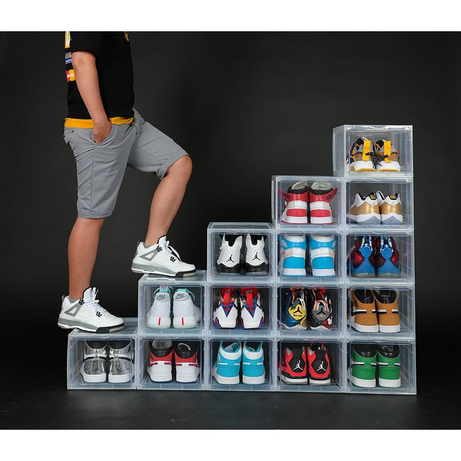 Hộp Đựng Giày Nam Nữ Xịn Nhựa Cứng Cao Cấp Cửa Nam Châm, Hộp Giày Sneaker Xịn Lắp Ráp Tiện Lợi