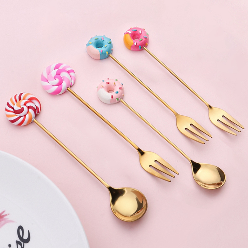 Muỗng/ Nĩa ăn bằng thép không gỉ hình bánh donut độc đáo