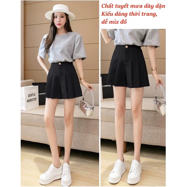 Quần short đùi nữ xếp ly cạp cao chất tuyết mưa cao cấp dày dặn mặc nhà đi chơi đều xinh trẻ trung năng động QS10