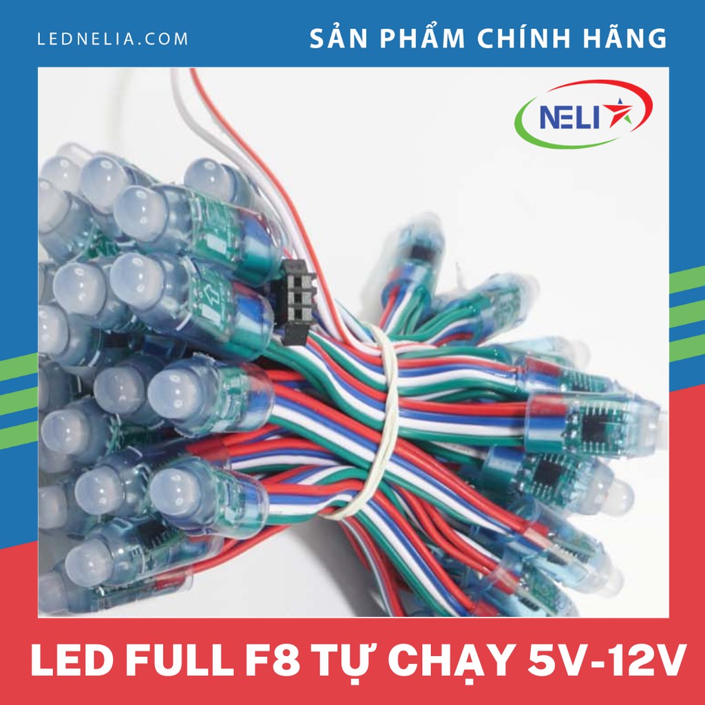 [Dây 50 bóng] LED F8 full color Tự chạy không cần mạch điều khiển 5V, 12V