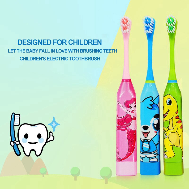 Bàn chải đánh răng điện siêu âm kiểu hoạt hình dễ thương mềm mại cho trẻ em