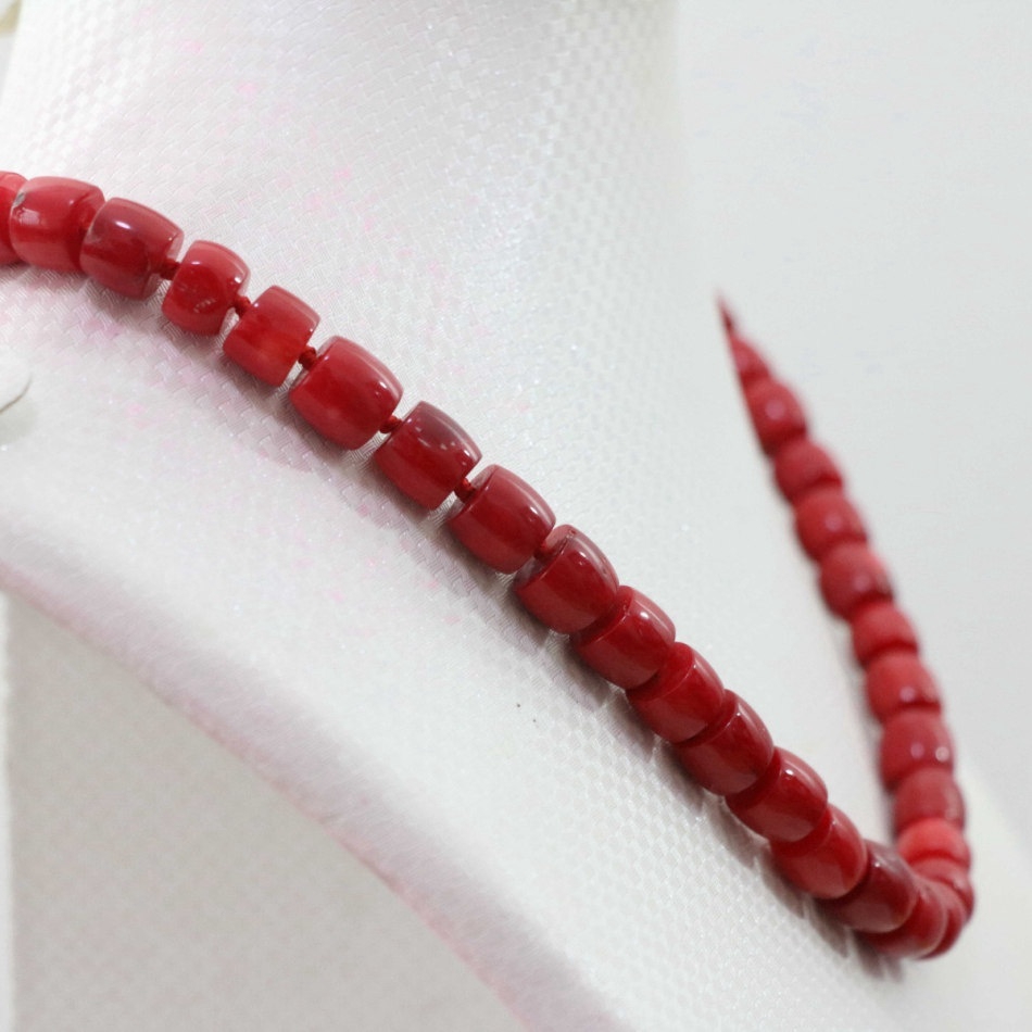 Chuỗi hạt hình lập phương màu đỏ san hô 8-10mm làm trang sức 18 "