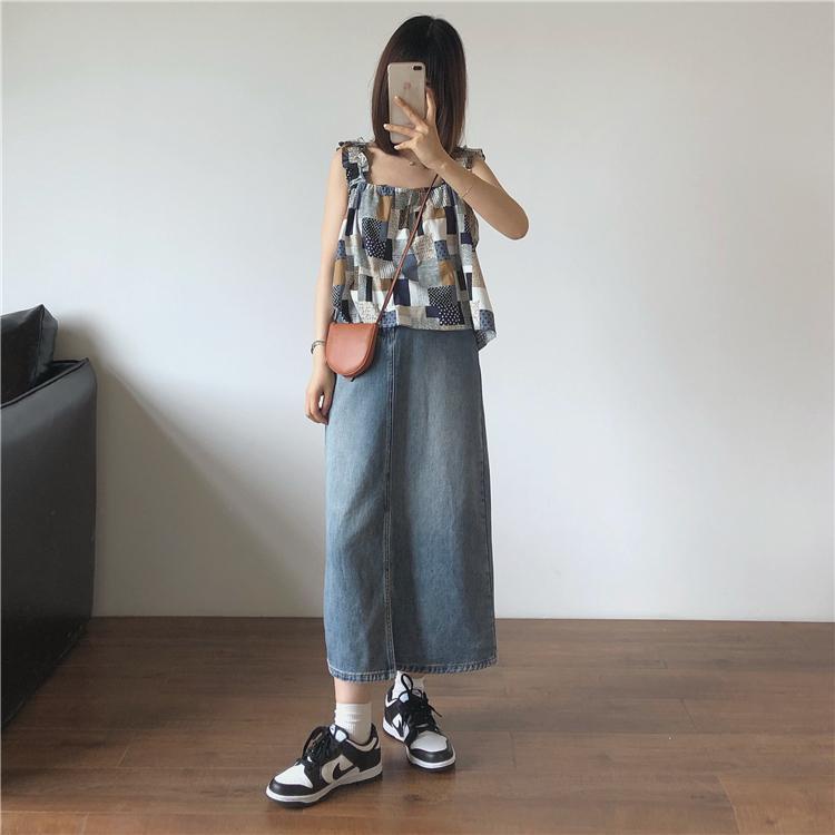 Chân váy denim xẻ tà lưng cao thời trang xuân thu cho nữ 2022